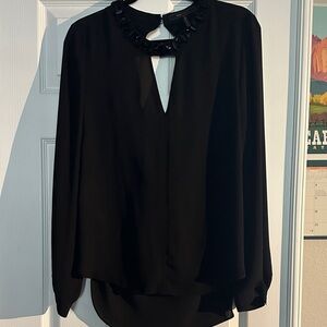 BCBGMaxAzria Black Blouse with Embellished Neckline